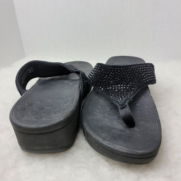 Vionic Pacific Naples Black Suede Leather Jeweled Wedge Flip Flop Sandals Size10 - Picture 8 of 9